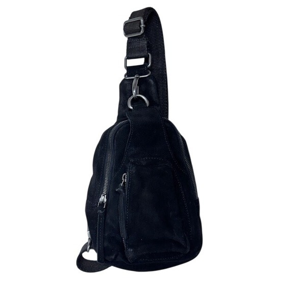 Free People Handbags - Free People Hudson Sling Bag Black Suede Crossbody Backpack One Size